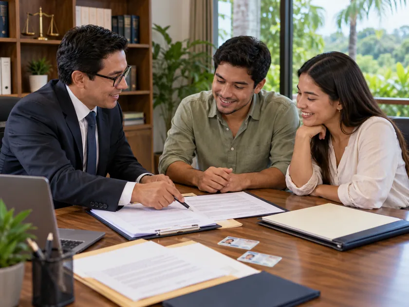 Asesor orientando a emprendedores durante la constitución de su empresa